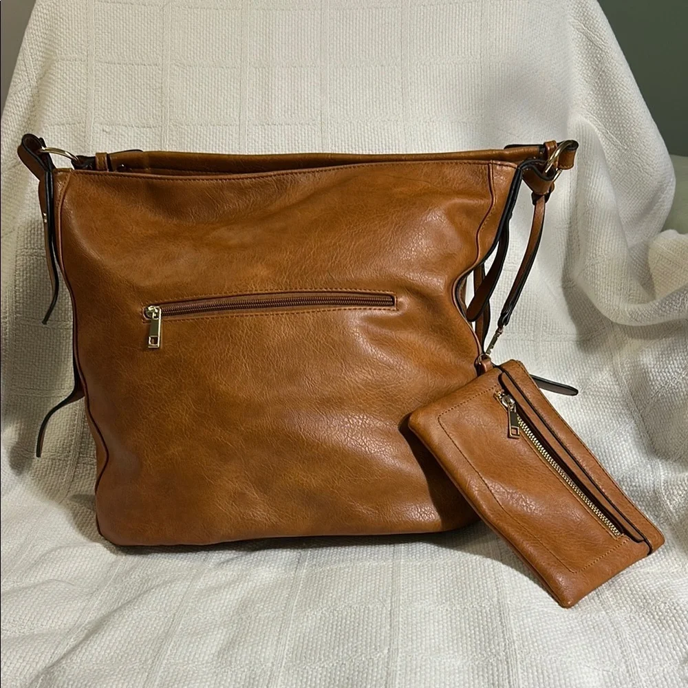 Faux Leather Shoulder Bag with Matching Wallet